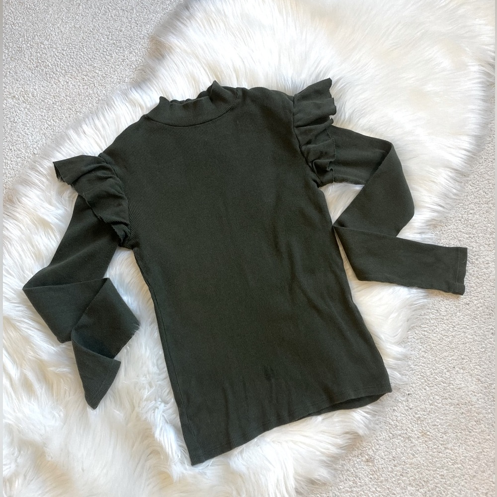 🎉🥳Host Pic🎉🥳 Zara Green Ribbed Long sleeve Shirt